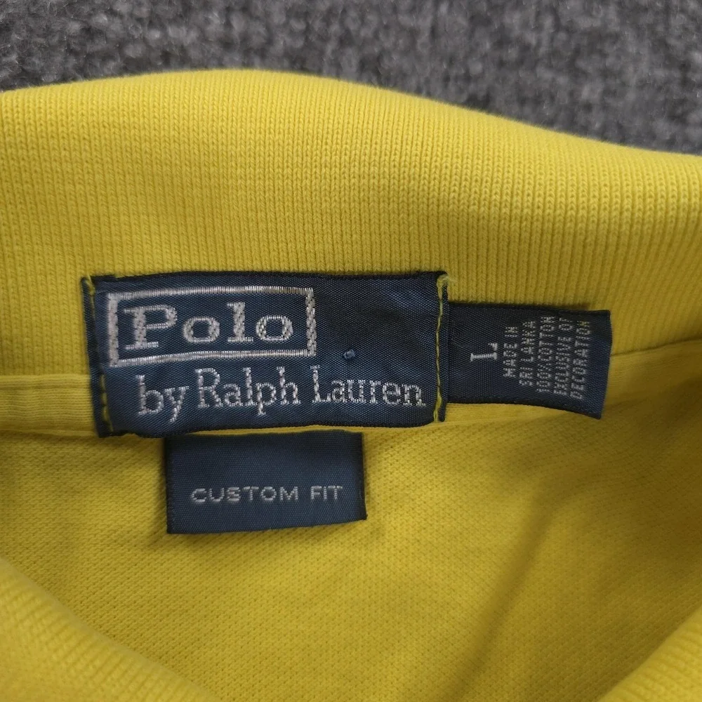 Vintage Polo Ralph Lauren Polo Shirt Mens L Yellow Big Pony Pique Custom Fit